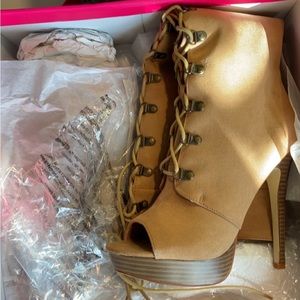 Light Brown (Tan) Knee High Peep Toe Boots